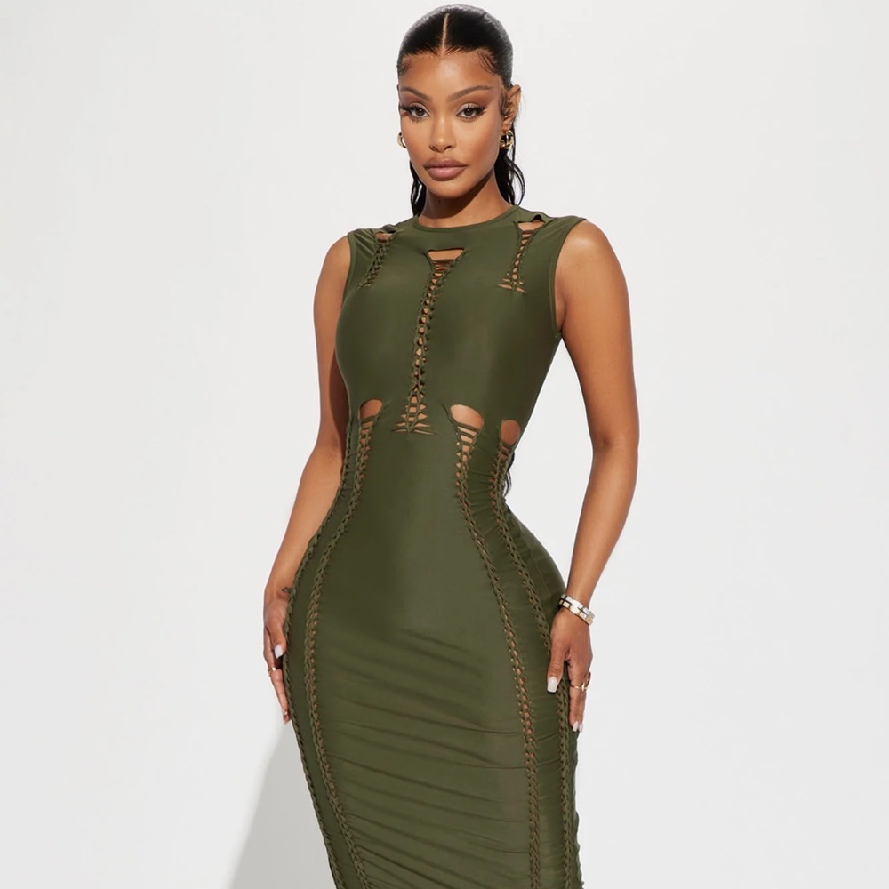 ~Veiled in Valor:Olive Bandage Dress~